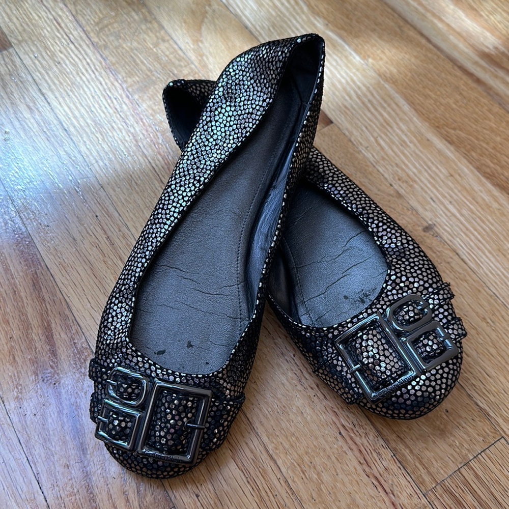 Calvin Klein Lilian Pebbled Black Metallic Flats